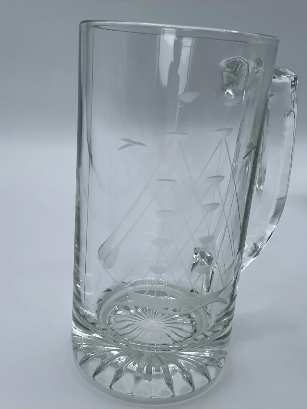 Vintage Etched Sailboat Beer Mugs Set of 4 Nautical Sailing Ship Glass Tankards